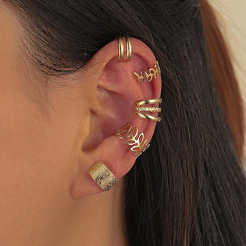 5pcs Fashion Gold Star Leaves Non-Piercing Ear Clip Earrings For Women Simple Fake Cartilage Ear Cuff Jewelry Clip Accessories daiiibabyyy